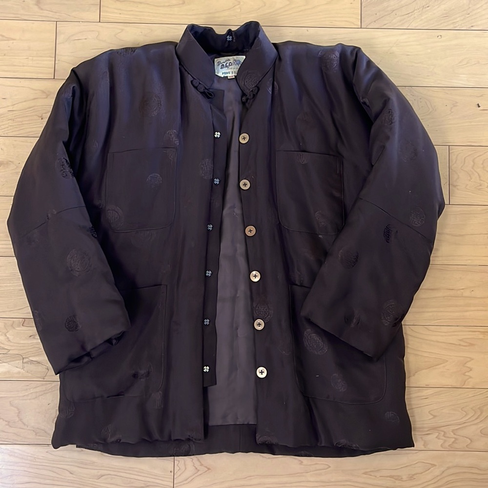 VTG Double Horse Silk Asian Jacket Boys size 24 1/2  Color dark brown.